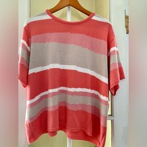 Vintage Company Collection 1X Womens Knit Assymetrical Stripes Melon Corals